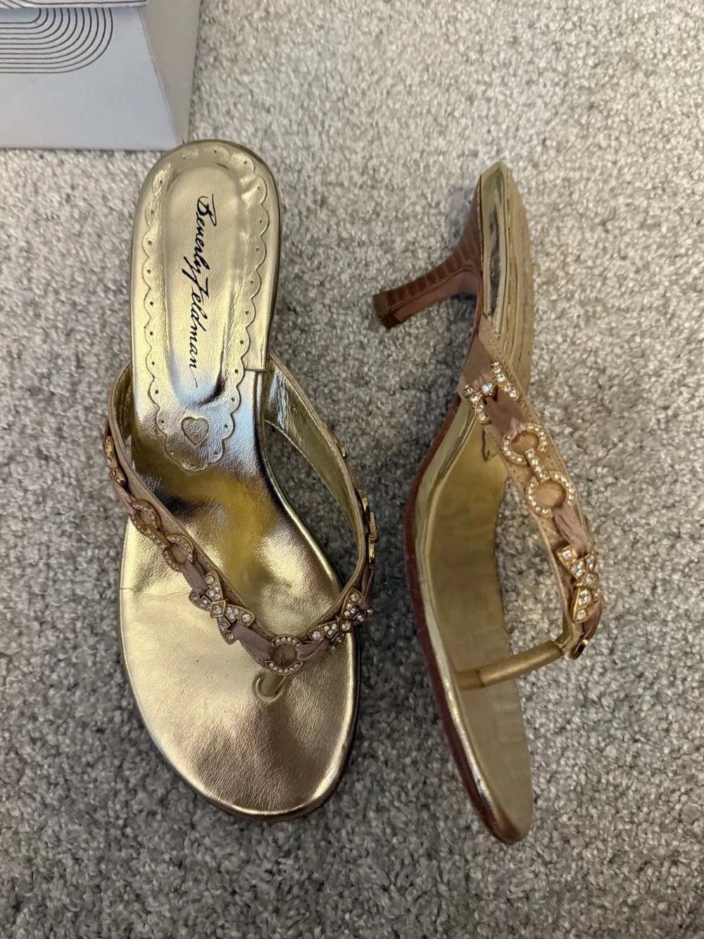 Beverly Feldman Y2K Gold Jeweled Kitten Heel